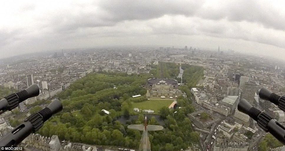 Spectacular: The tail gunner's view from the Lancaster bomber, as it did the Diamond Jubilee flypast