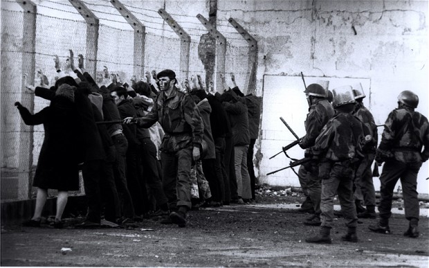Bloody Sunday; soldiers control civilians as a demonstration that started peacefully finished in terror
